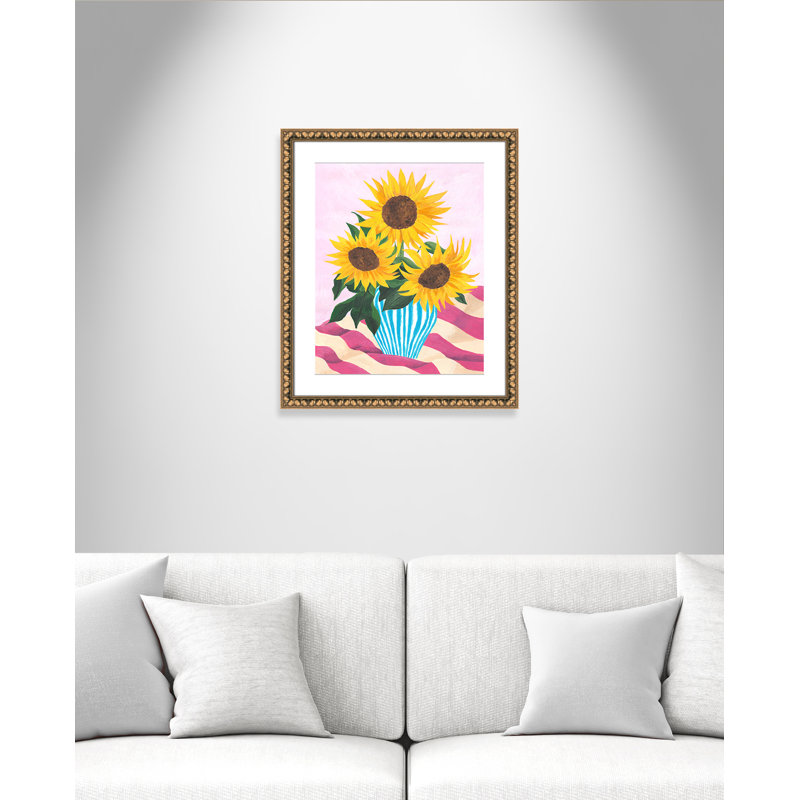Tournesol couleurs par Violets Print House, L 22,5 po x H 26,5 po, Imprimé mat, Perles de feuilles dorées
