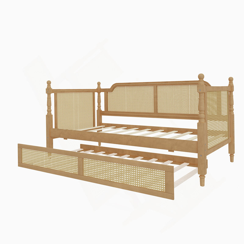 Traditional Style Rattan Twin Size Daybed With Twin Size Trundle For Limited Space