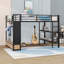 Structure de lit mezzanine en métal avec garde-robe, panneau perforé, tablettes de rangement et tiroirs-709493953