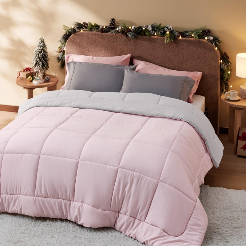 Bedsure Queen Color Block Quilted Duvet Insert – Pink & Gray, Down Alternative, All-Season, Queen Quilt, Pink/Gray