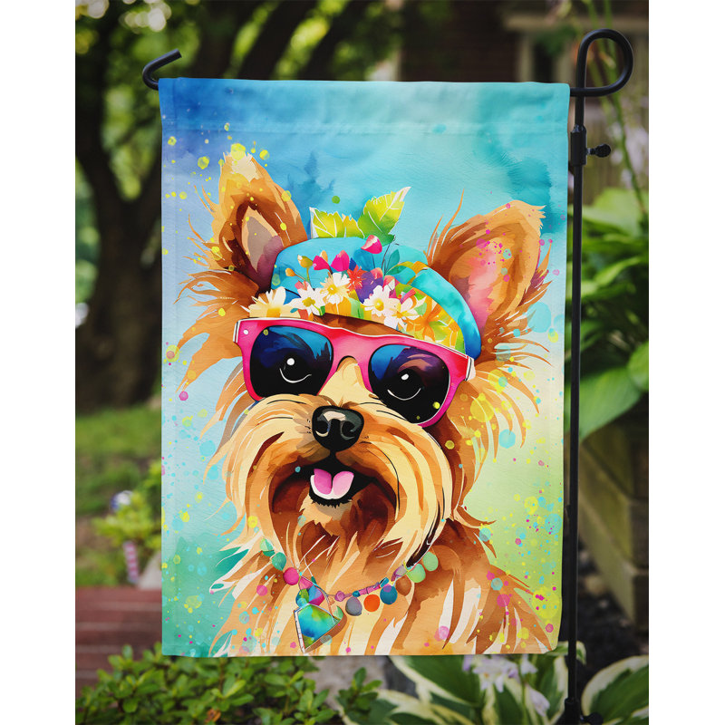 Drapeau de jardin Hippie Dawg, Yorkshire Terrier bleu sarcelle