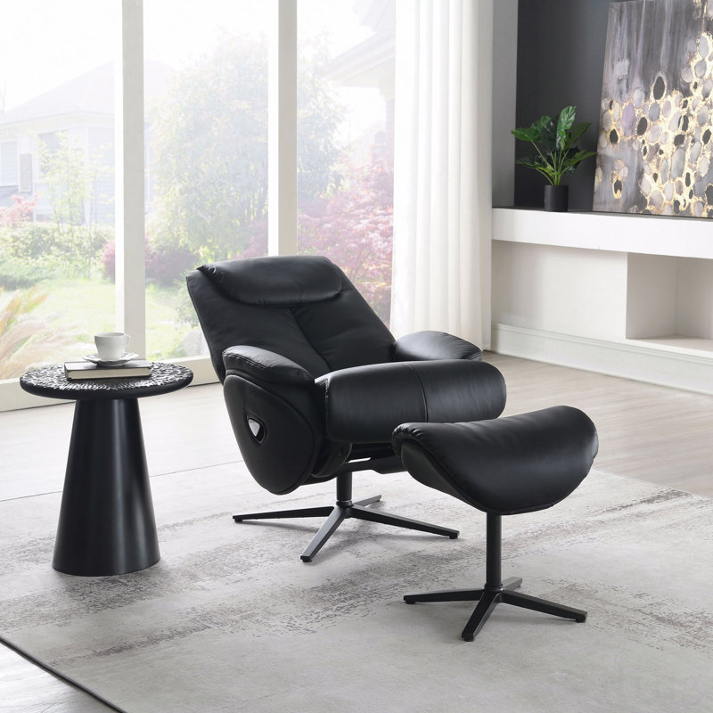 Fauteuil inclinable pivotant noir avec repose-pieds