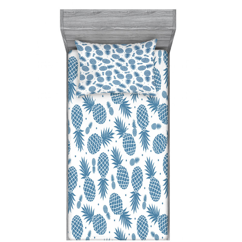 Pineapple Microfiber Sheet Set, Twin Sheet Set with Fitted Sheet