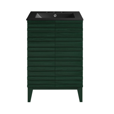 Meuble-lavabo autoportant Cascade 24 po en chêne vert avec comptoir à 3 trous