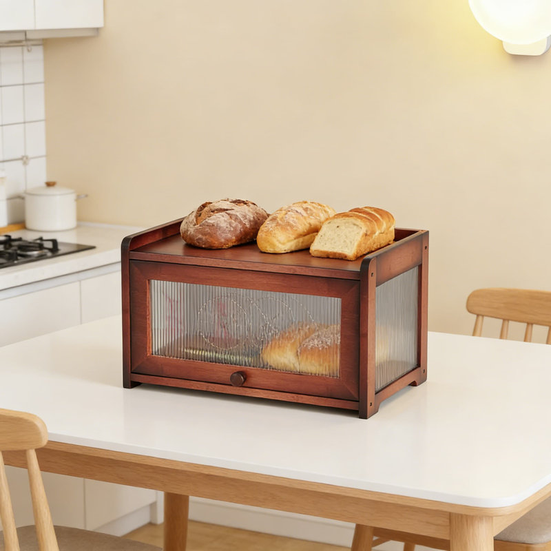 Bamboo Bread Box With Clear Window, Large Capacity Bread Storage Container With Slide-In Door, Farmhouse Style Bread Bin For Kitchen Counter