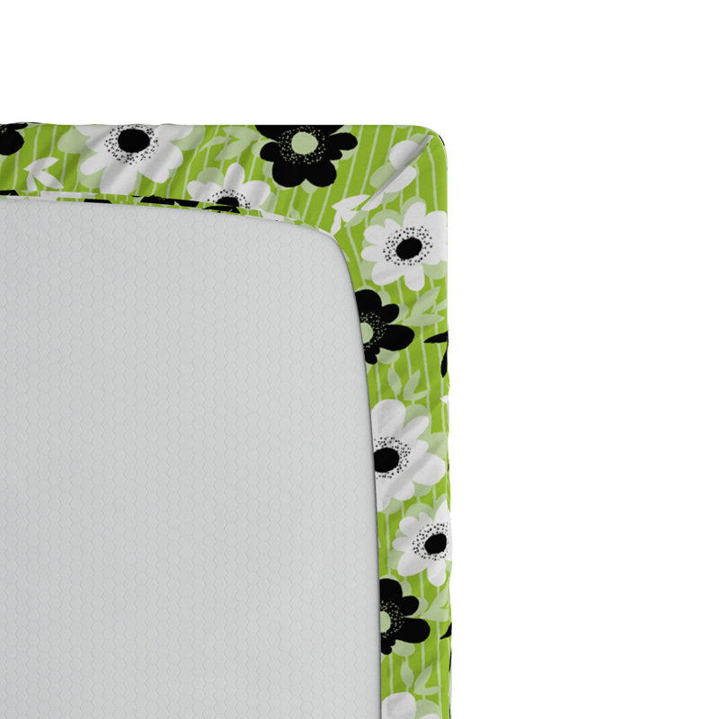 Drap-housse, Drap-housse de taille simple, Floral noir / vert