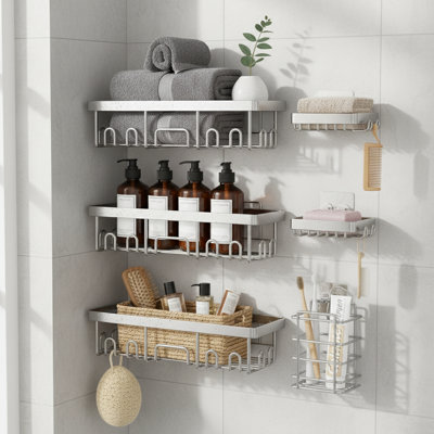 Organisateur de salle de bain mural antirouille avec porte-savon No-Drilling