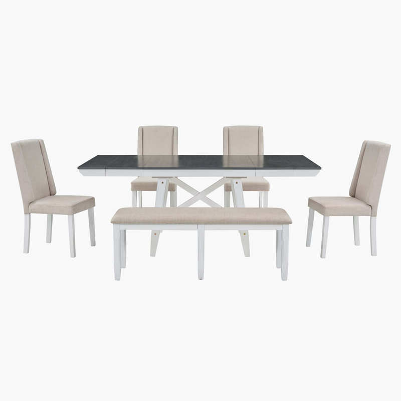 Aleiah 6 - Person Solid Wood Solid Wood Top Four Leg Dining Set, Gray