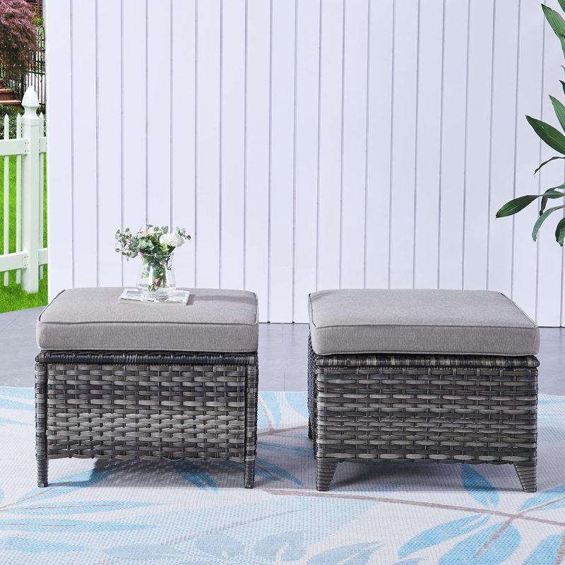 Tonry Upholstered Outdoor Ottoman with Sunbrella® Cushion, Gray, Gray