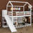 Twin Size House Loft Bed With Slide, Storage Shelves And Light, Bed Frame With Guardrail And Ladder, Climbing Ramp-2097751258