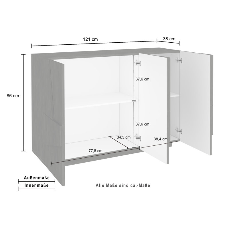 Longford 121Cm Wide Sideboard, Grey