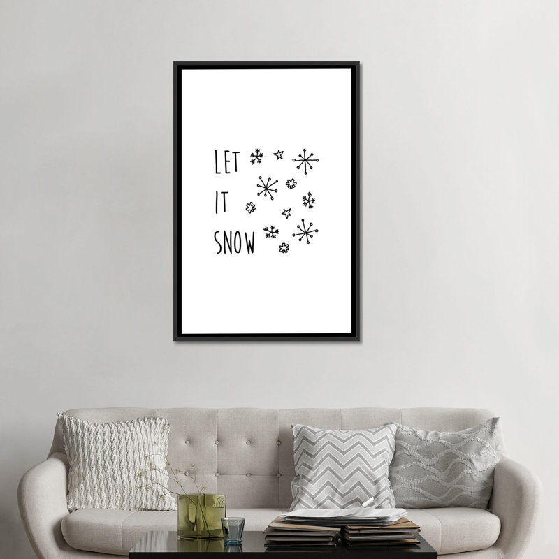 « let it snow », art textuel sur toile, H 26 po x l 18 po x P 1,5 po, Toile avec cadre noir, Pas de tapis