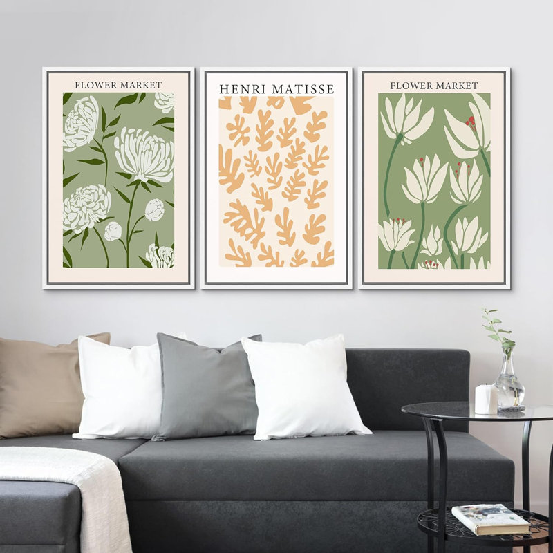 Œuvre d'art classique 3 pièces, marché aux fleurs Henri Matisse, H 24 po x l 16 po x P 1,5 po, Blanc