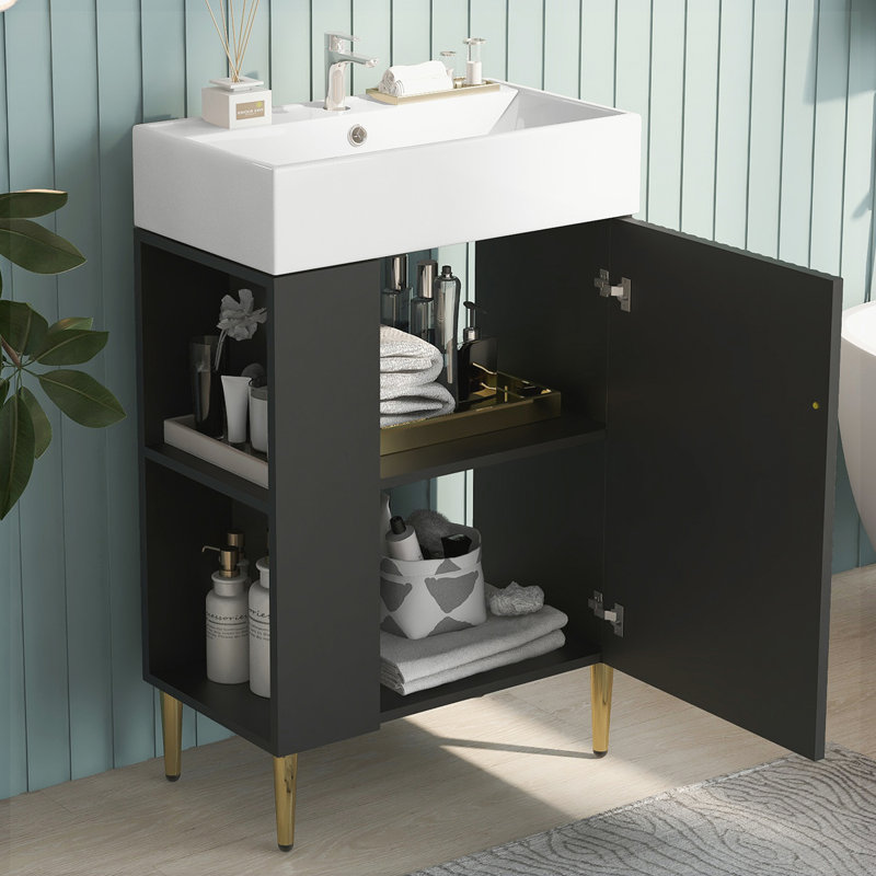 Meuble-lavabo de salle de bain, Noir, noir, noir, noir
