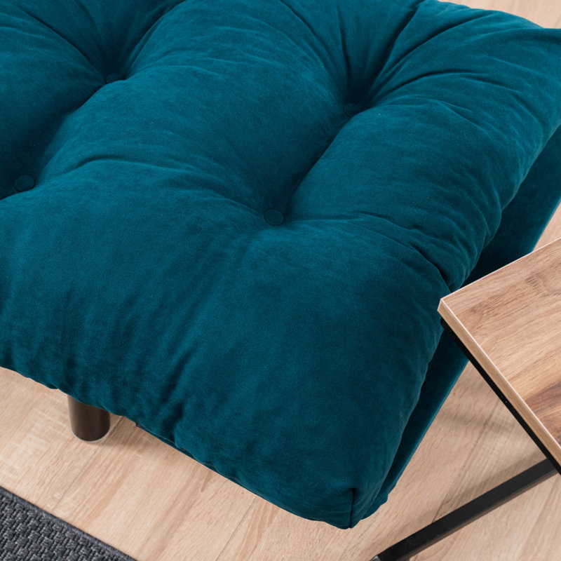 Caille 61" Wide Tufted Back Convertible Sofa, Petrol Blue