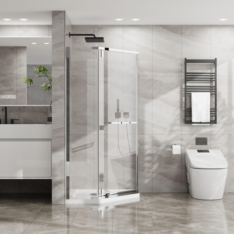 36"D x 36"W x 72"H Corner Frameless Shower Door, Chrome