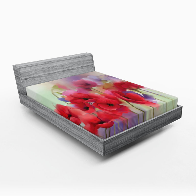 Ensemble de 2 draps-housses Ambesonne Poppy, Drap-housse de taille double
