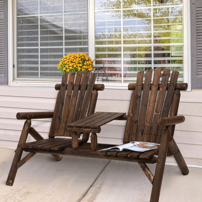 2 chaises en bois avec table, belle pour le patio, cour arrière, terrasse idéale