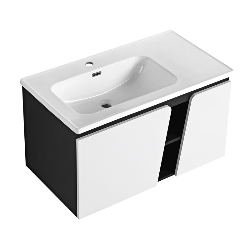 Meuble-lavabo flottant mural avec lavabo en céramique