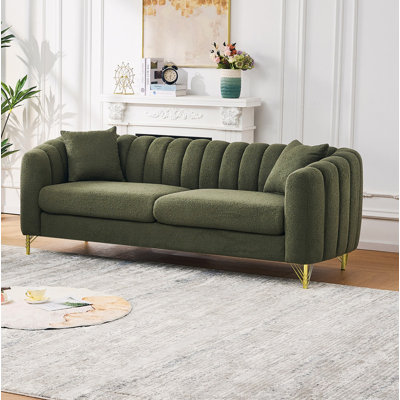 Canapé surdimensionné 85 po à 3 places de 85 pouces en chenille verte - Canapé capitonné moderne profond avec pieds en métal doré, parfait pour le salon, la chambre à coucher et un appartement