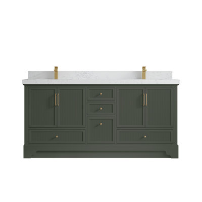 Meuble-lavabo double autoportant 72 po avec plateau en quartz Alys (option poignées)