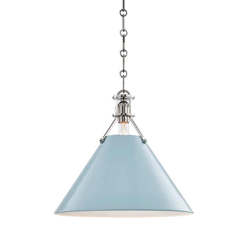 Painted No.2 Pendant by Mark D. Sikes, Polished Nickel, 14.5" H x 16" W x 16" D, Blue Bird
