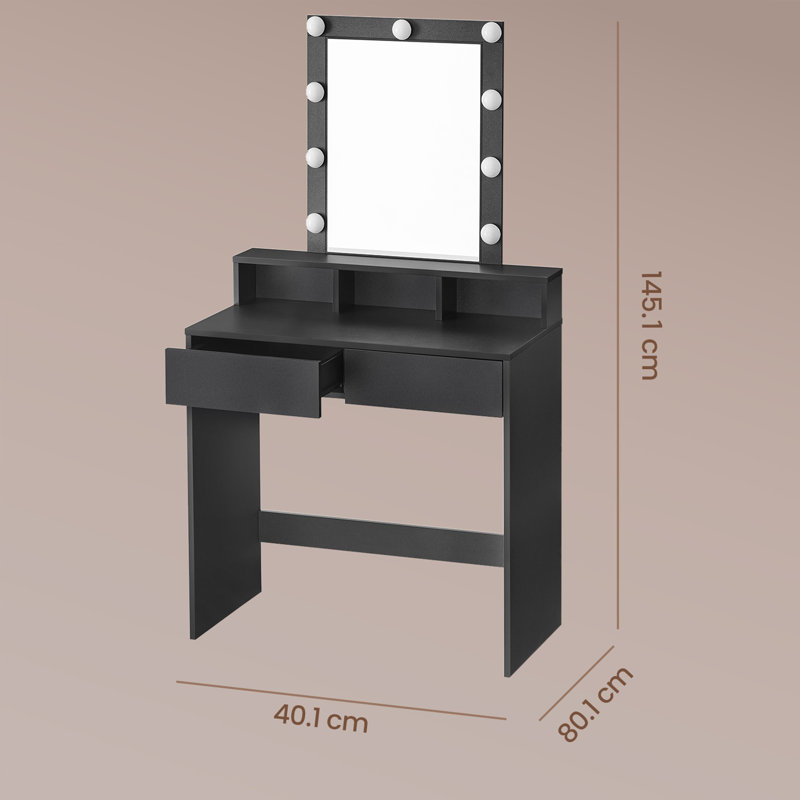 Atila Dressing Table with Mirror, Black