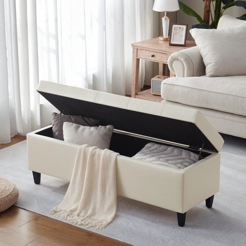 Banc de rangement rembourré en similicuir l 50,5 po, Crème