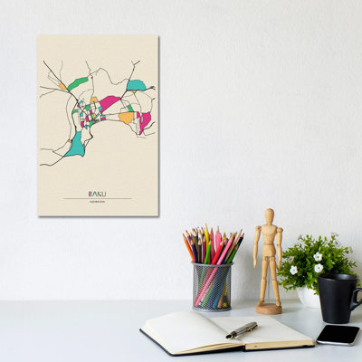 Baku, Azerbaijan Map by Ayse Deniz Akerman - Print on Canvas