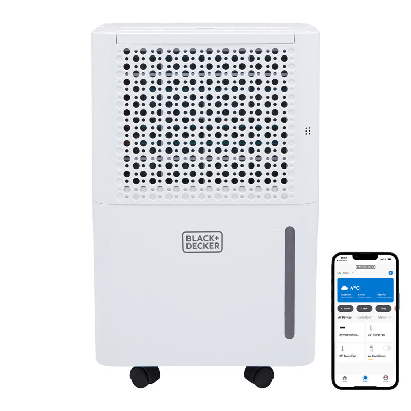 BLACK+DECKER 12L Smart Dehumidifier and Ionizer, 4 Modes, 2.1L Water Tank, White