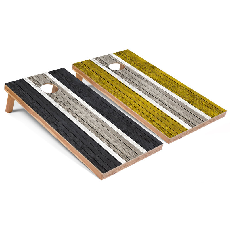 Panneaux de cornhole rayés avec étui et lumières, Gris foncé / Jaune