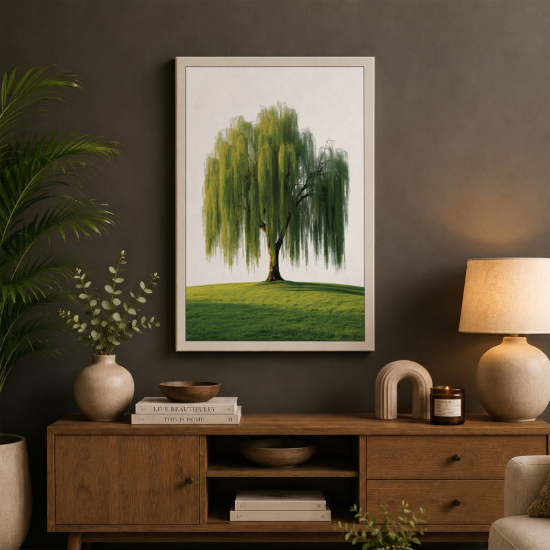Weeping Willow Botanical - Wrapped Canvas, Cream Border, 24x16 - 61.0 x 40.6 cm