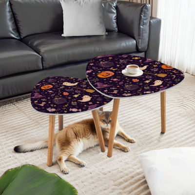 Ensemble de 2 tables gigognes triangulaires avec citrouilles fantômes d'Halloween