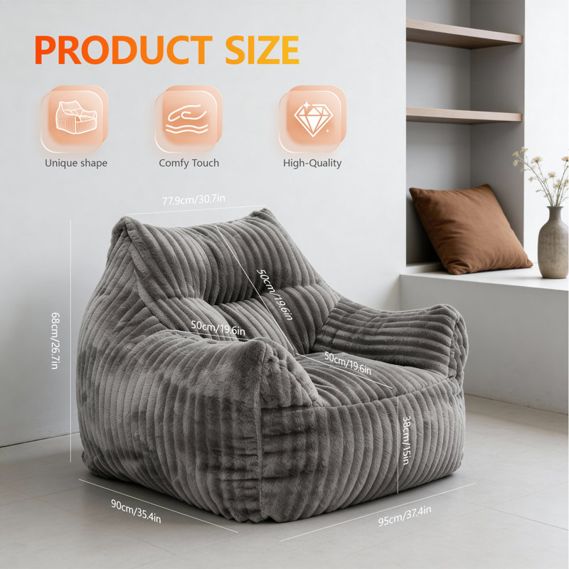 Bean Bag Chair Lounge Floor Chair, Armless Bean Bag Lounger Grey