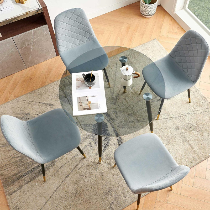 4 - Person Glass Top Four Leg Dining Set, Gray