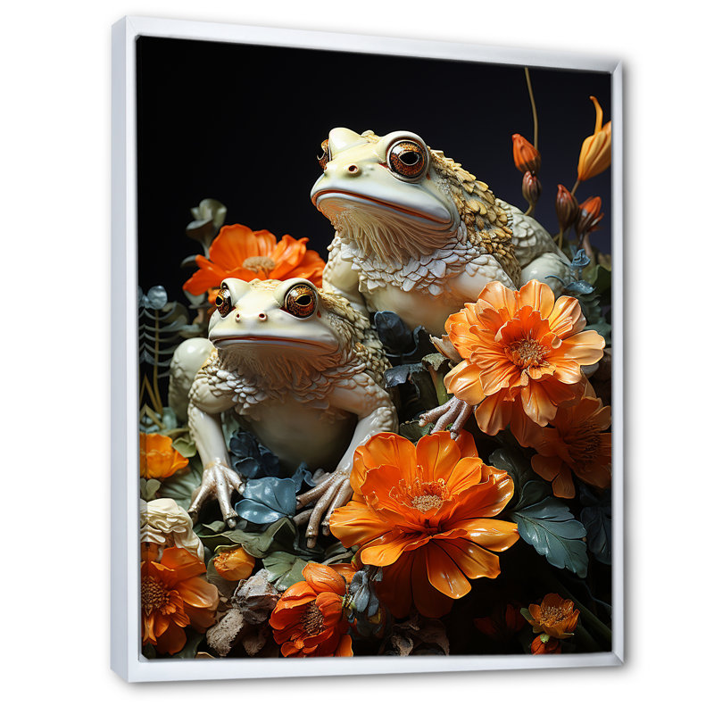 Représentation abstraite de la grenouille bleue II - reproduction sur toile, Cadre flottant blanc