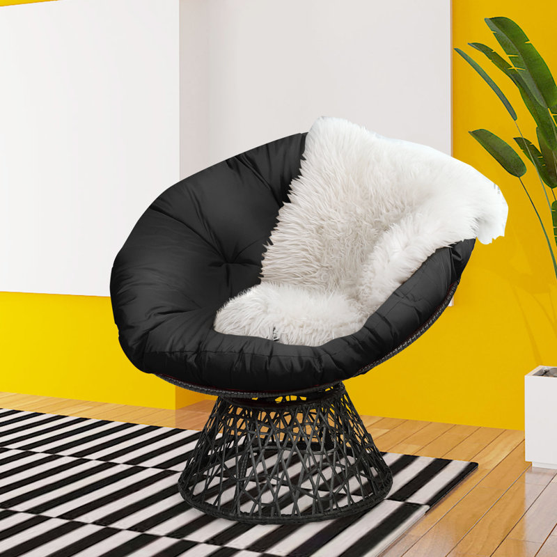 Heidenreich Swivel Wicker Outdoor Lounge Chair, Black