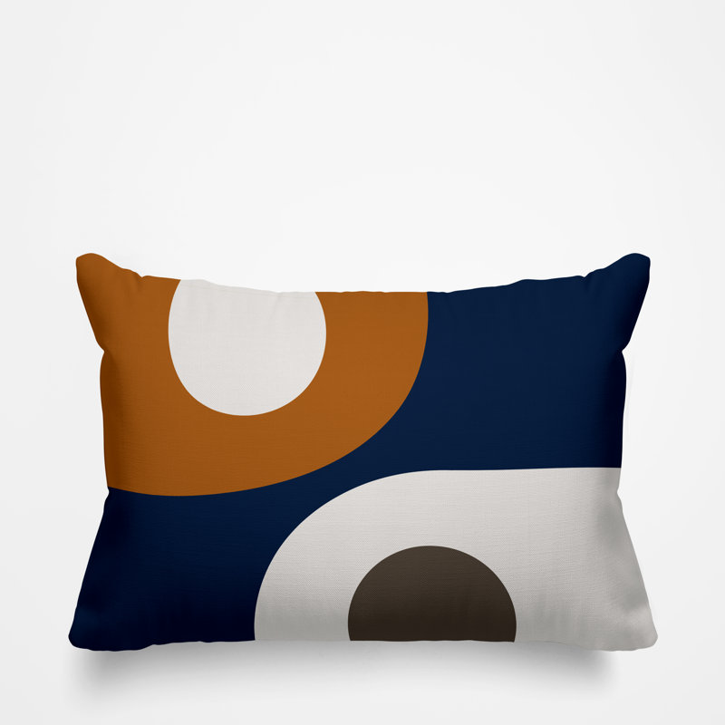 Pitto Outdoor Reversible Throw Pillow, Orange/Beige/Navy Blue