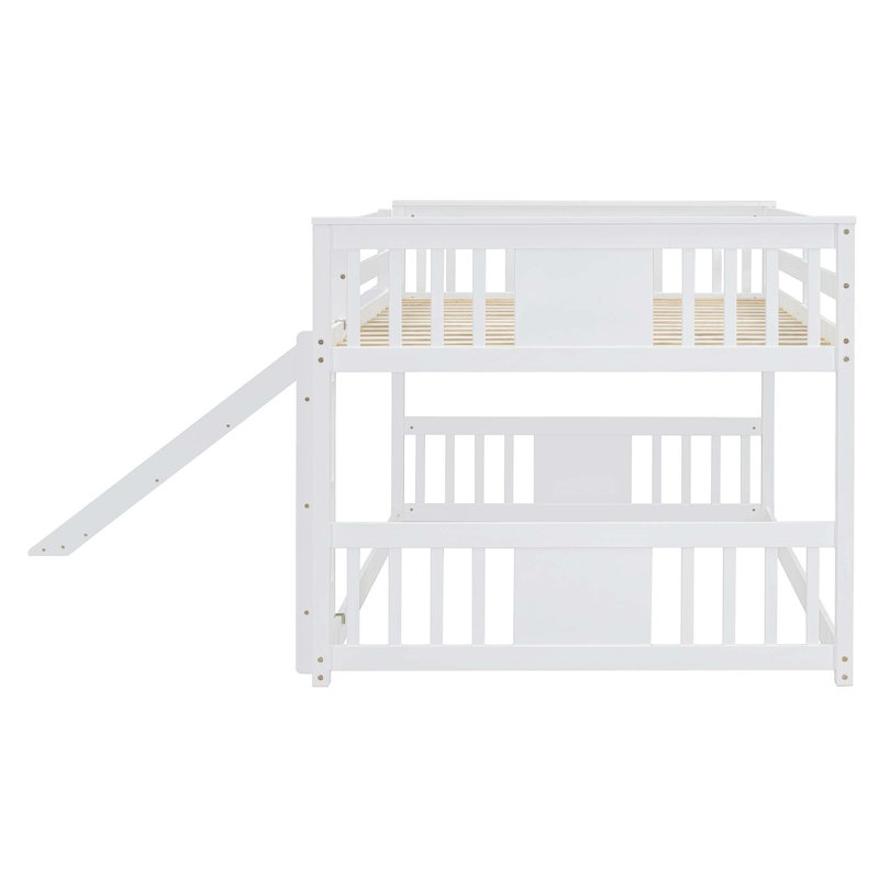 Full Over Full Bunk Bed With Ladder With Slide, White