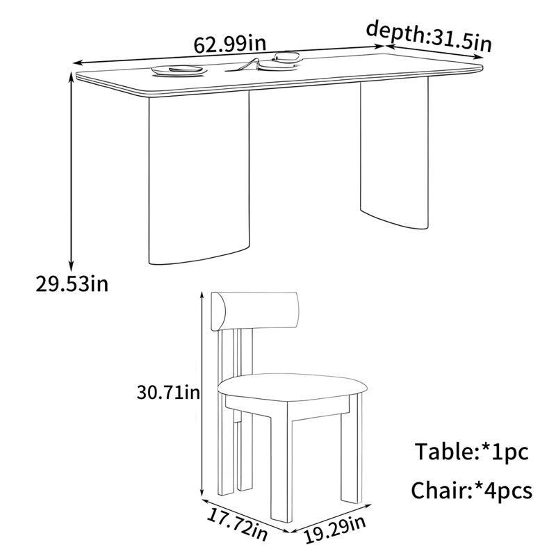 Retro household dining table, 29.53"H x 62.99"L x 31.5"W