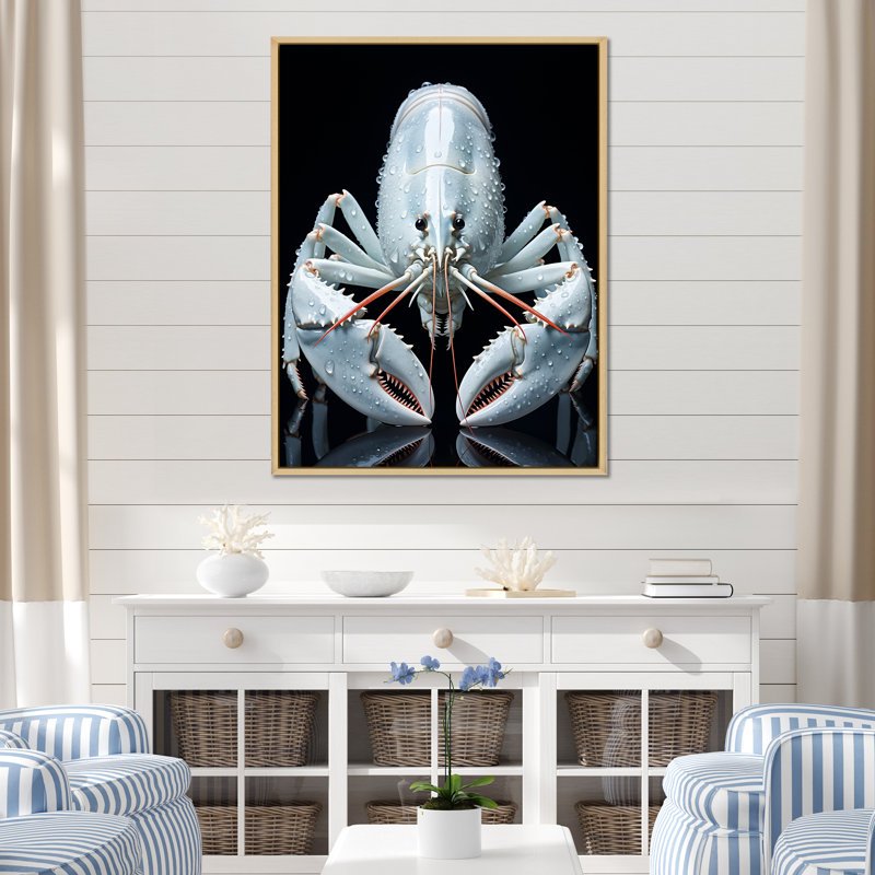 «Modern Modern Black and Blue Crayfish», reproduction sur toile, H 32 po x l 16 po x P 1 po, Cadre naturel flottant