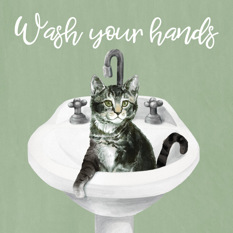 Cat With A Sink - Wrapped Canvas Print, 30cm H x 30cm W