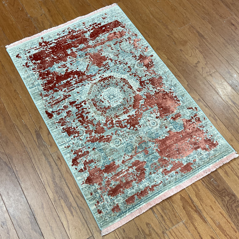 Tapis turc en laine et en soie à motif moderne effacé Williston Forge