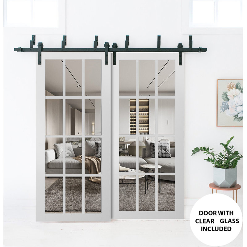 Matte White Oak Clear Glass Barn Sliding Doors with Hardware Kit