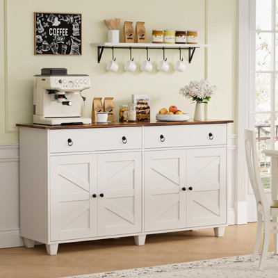 Haeli 55.1" Farmhouse Sideboard Buffet with Doors & Shelves - Large Wood Storage Cabinet for Entryway, Living Room by Breakwater Bay