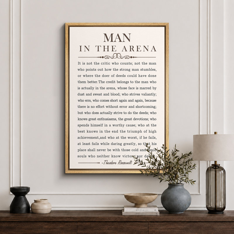 «Man In The Arena», Discours par Theodore Roosevelt, mots inspirants, impression sur toile, art mural, H 36 po x l 24 po