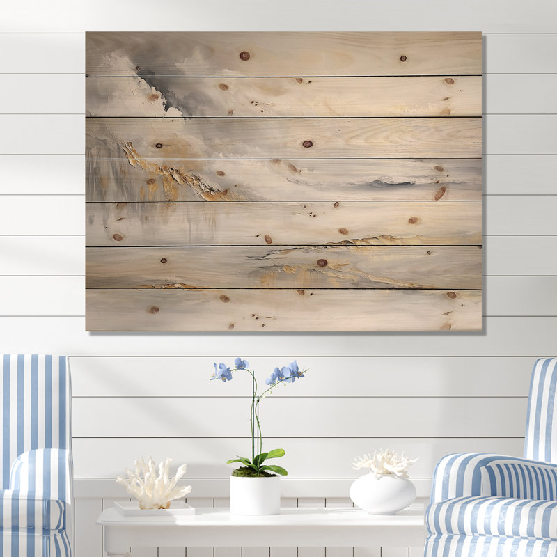 Pure Golden Winter Beach Landscape I - Beach Wood Print - On Natural Pine Wood, 30" H x 40" W x 0.78" D