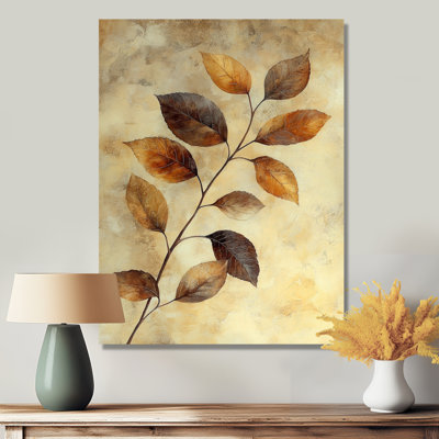 Brown Faded Sepia Leaves V - Traditional Metal Art Print, Leaves Metal Wall Art