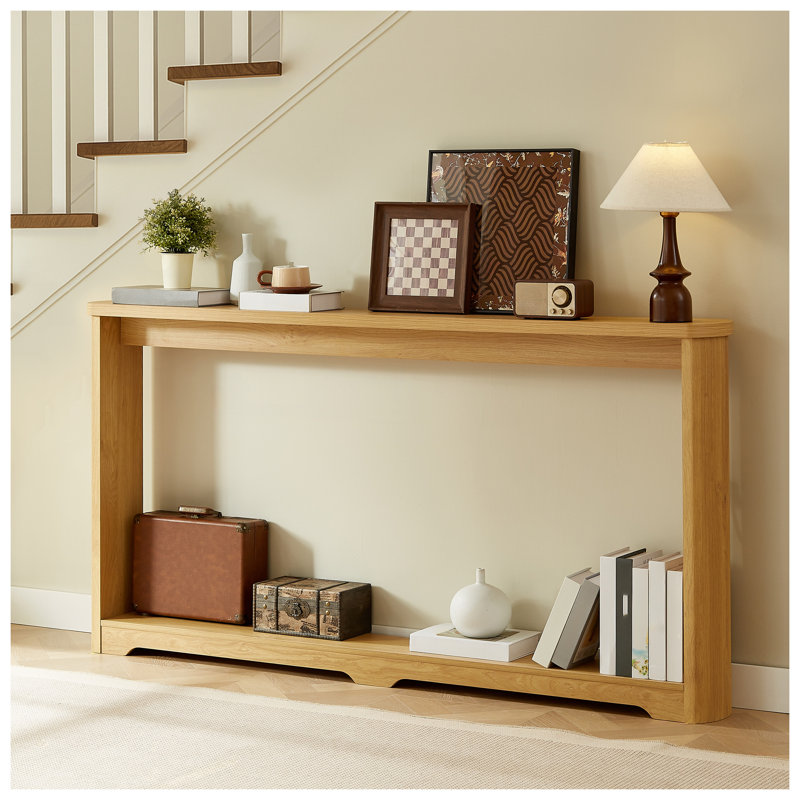 Console de 70,1 pouces à texture ondulée avec arche incurvée et table de rangement en bois aggloméré naturel