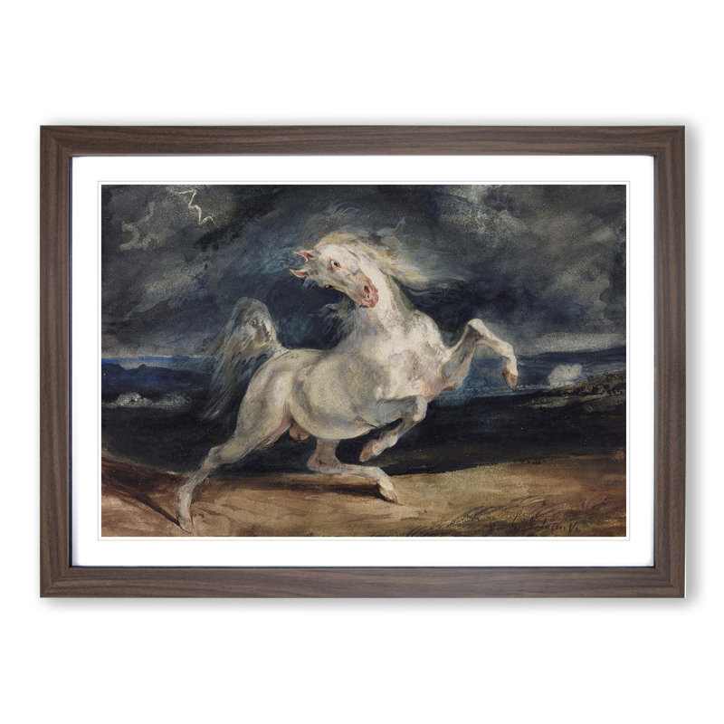 Frightened Horse by Eugene Delacroix - Framed Print, 27cm H x 36cm W x 2cm D, Walnut Framed